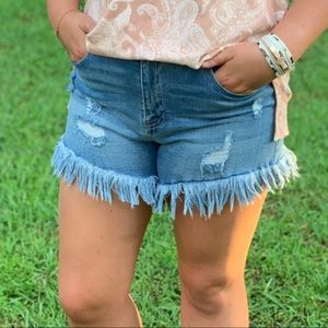 Denim Fringe Shorts